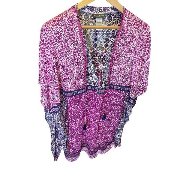 Tommy Bahama Pink Multicolor Bohemian Butterfly Sleeve Pullover Swimsuit Coverup - Picture 4 of 10